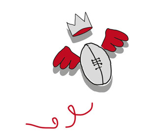 Illustration ballon de rugby qui vol avec une couronne Livre Be rgby