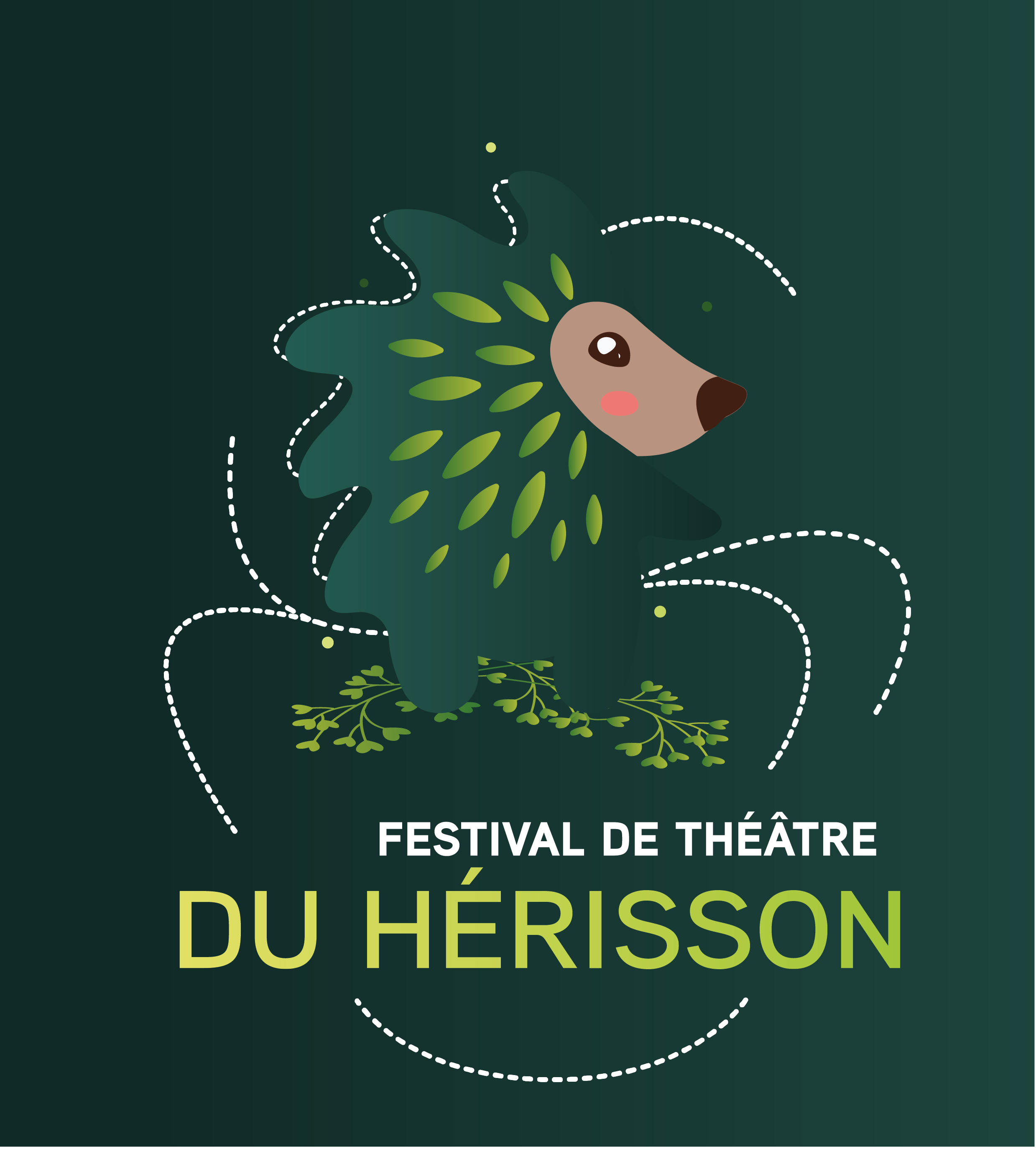 Festival de Théâtre du Hérisson, Logo officiel sur fond de blanc avec la mascotte hérisson mignon