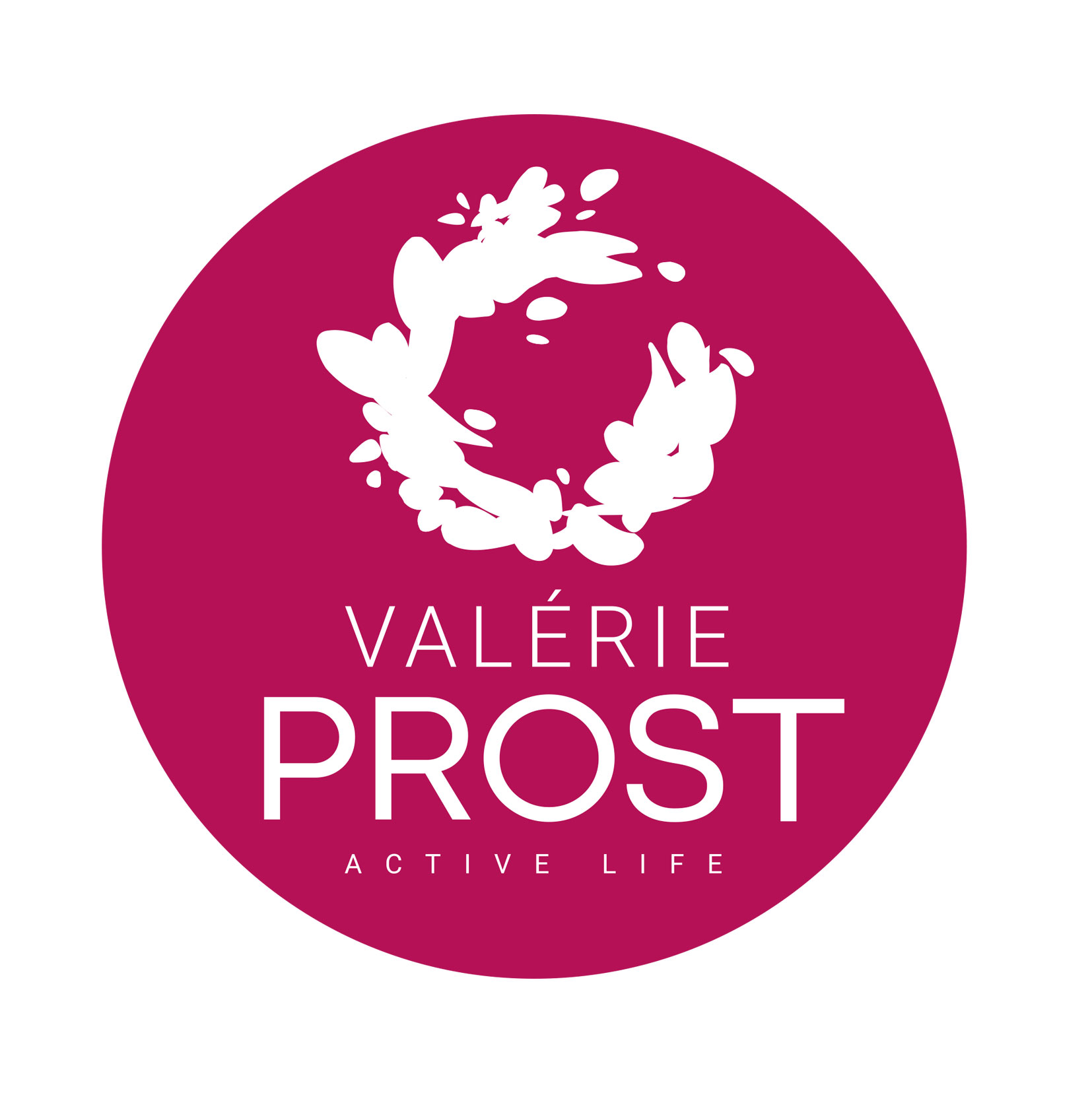 Favicon pour Valérie PROST, logo blanc sur fond fushia.