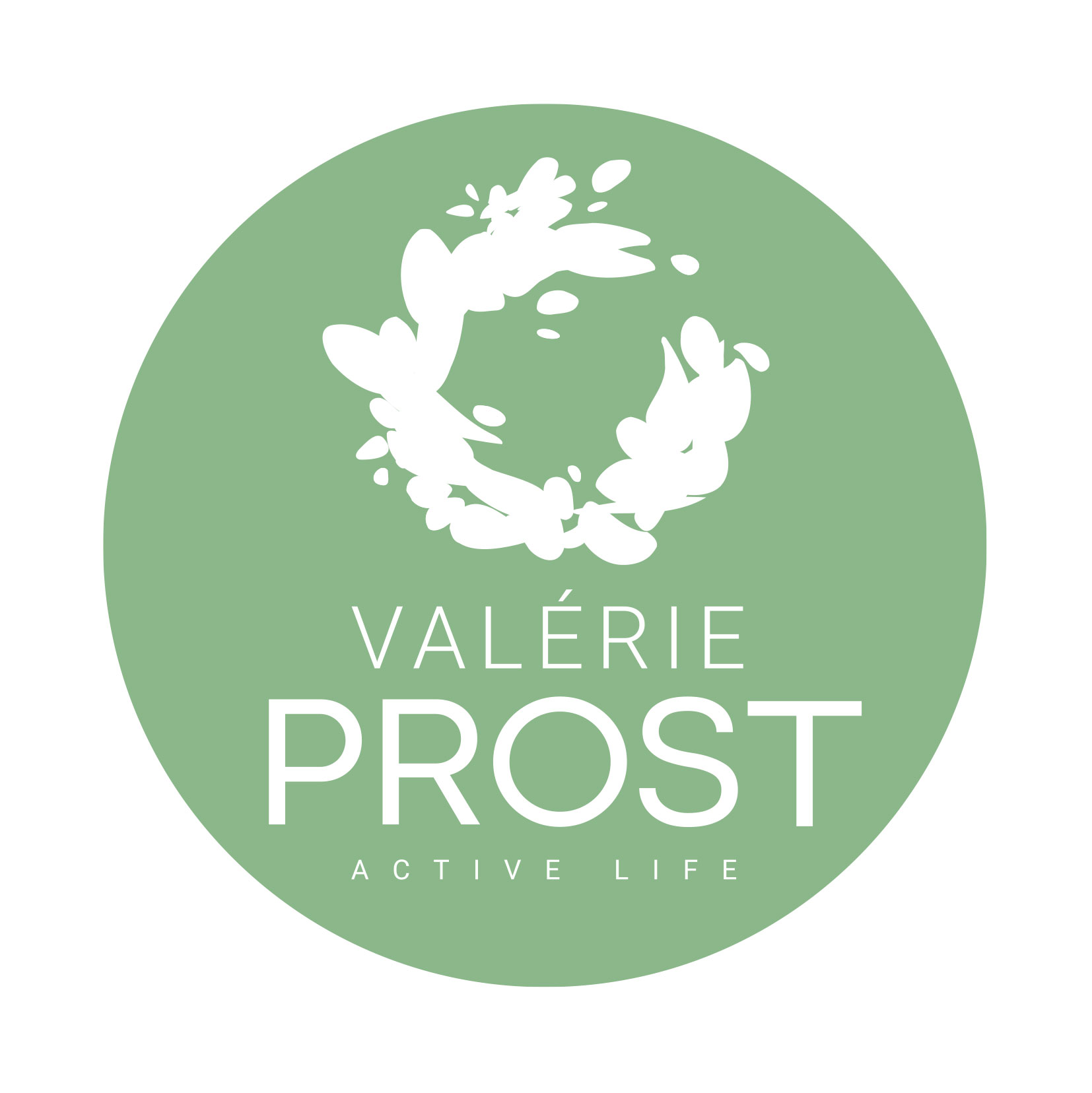 Favicon pour Valérie PROST, logo blanc sur fond Vert.
