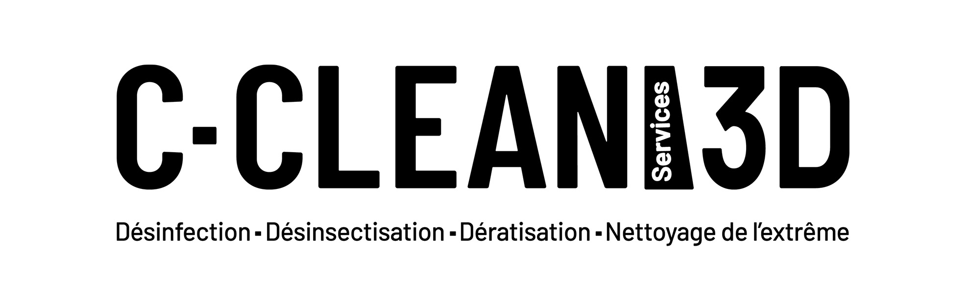 Logo de la société C-CLEAN Services 3D en lettres capitales version noir sur fond blanc.