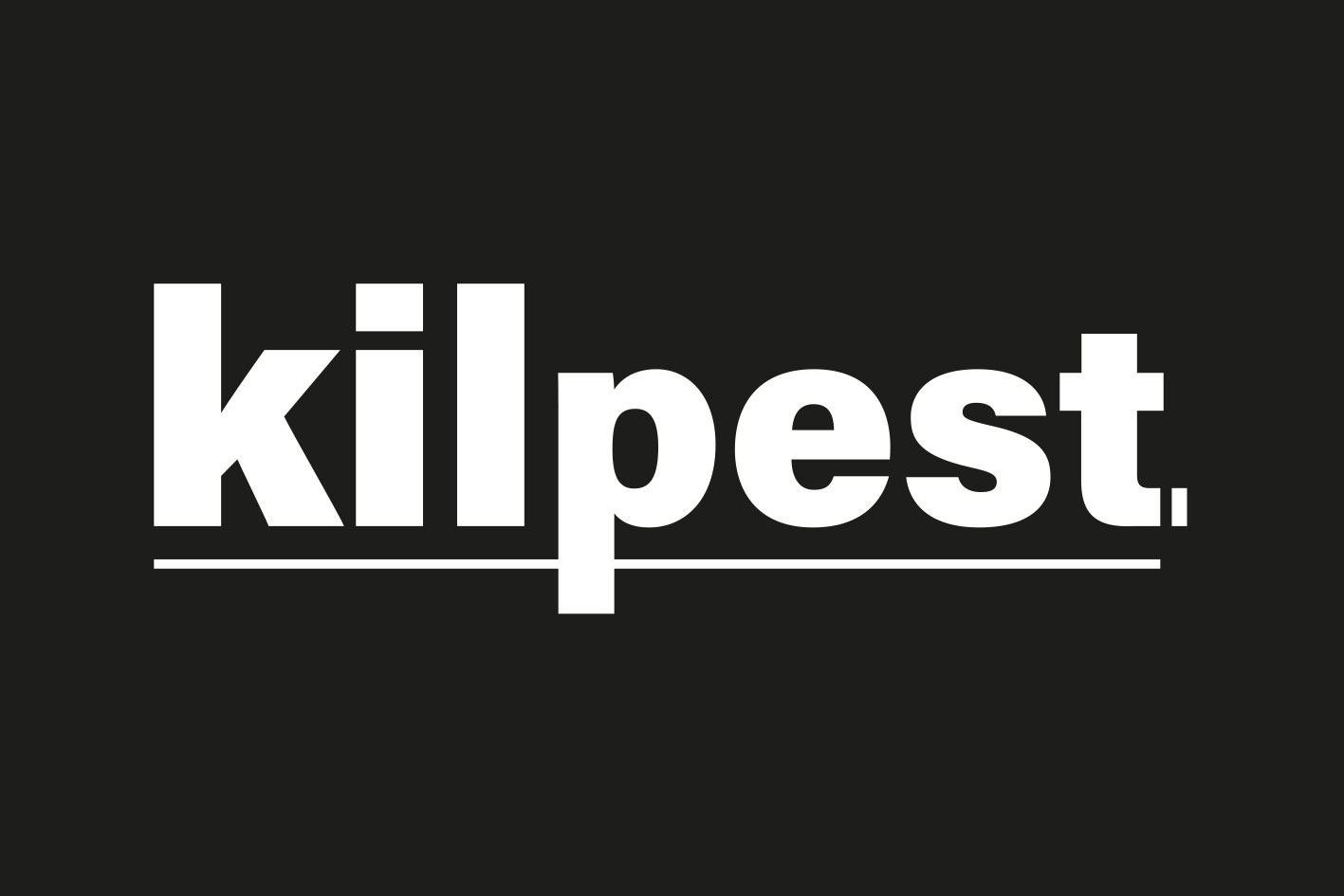 Kilpest, expert antinuisibles. Logo typographique en blanc sur fond noir