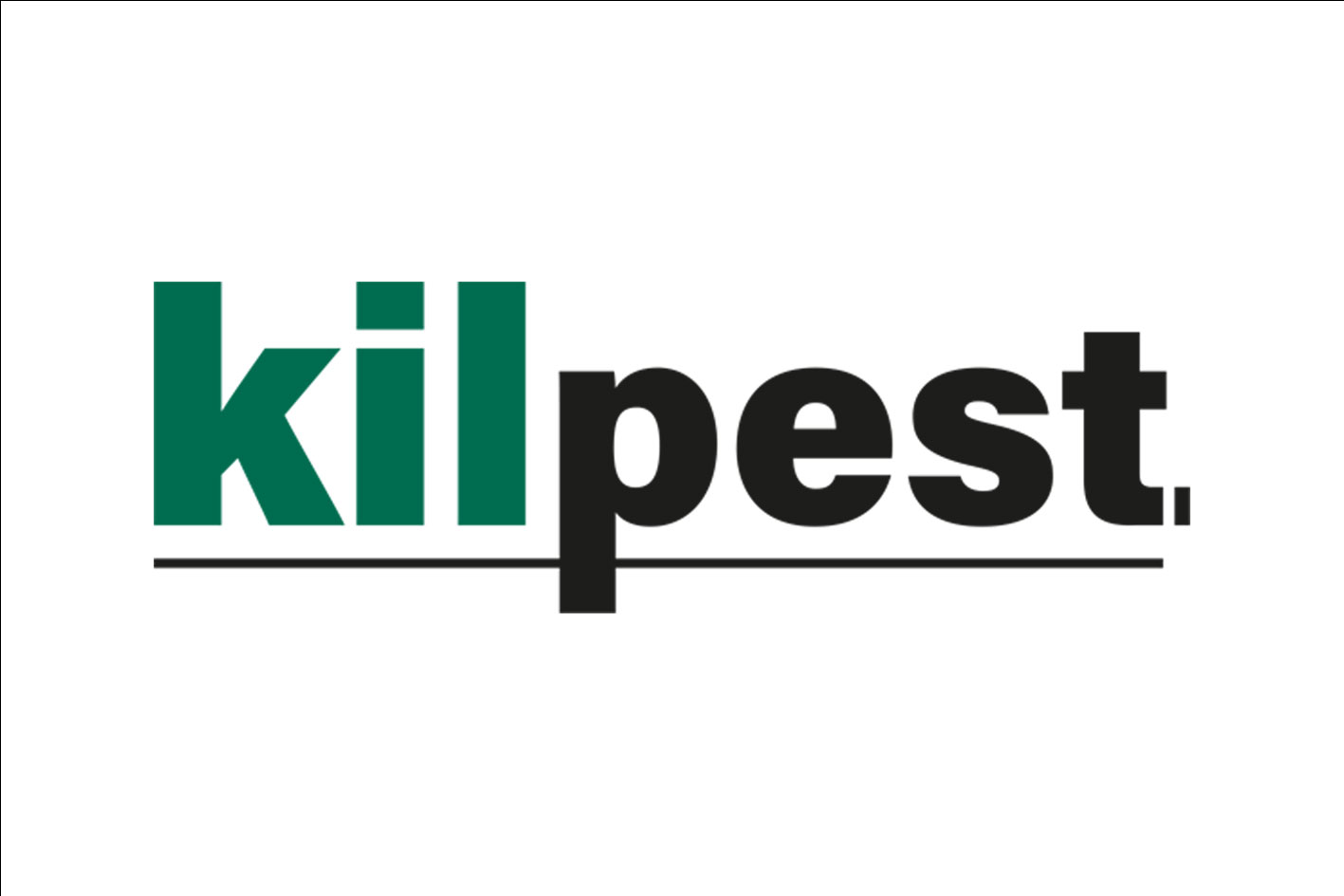 Kilpest, expert antinuisibles. Logo typographique en couleurs noir et vert
