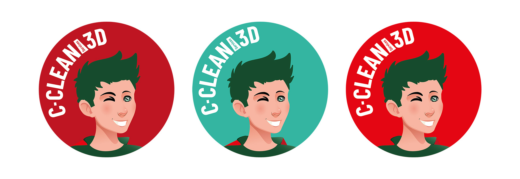 C-Clean Services 3D favicon illustration rouge clair et foncé, vert