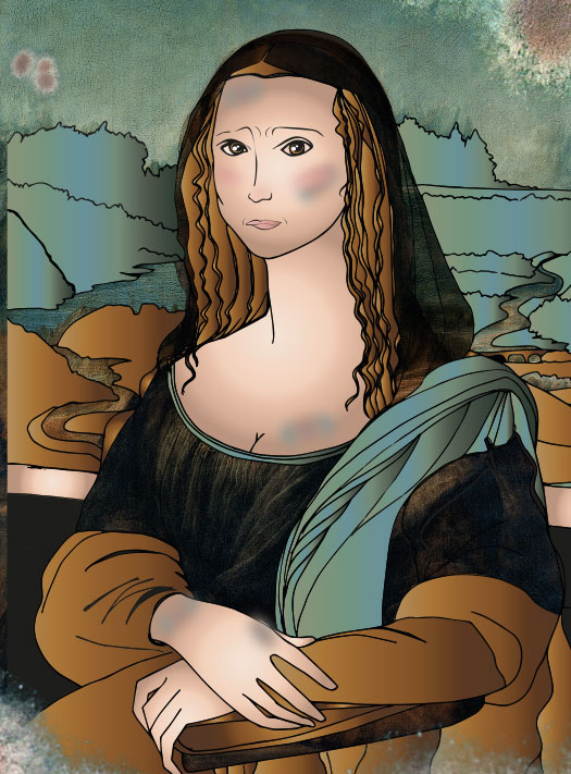 Livre illustré, La Joconde en fuite. Illustration portrait de Mona Lisa 01